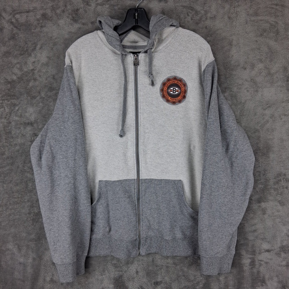 NFL Pro Line Cleveland Browns Full Zip Hoodie Mens XXL Gray Two Tone Sweatshirt